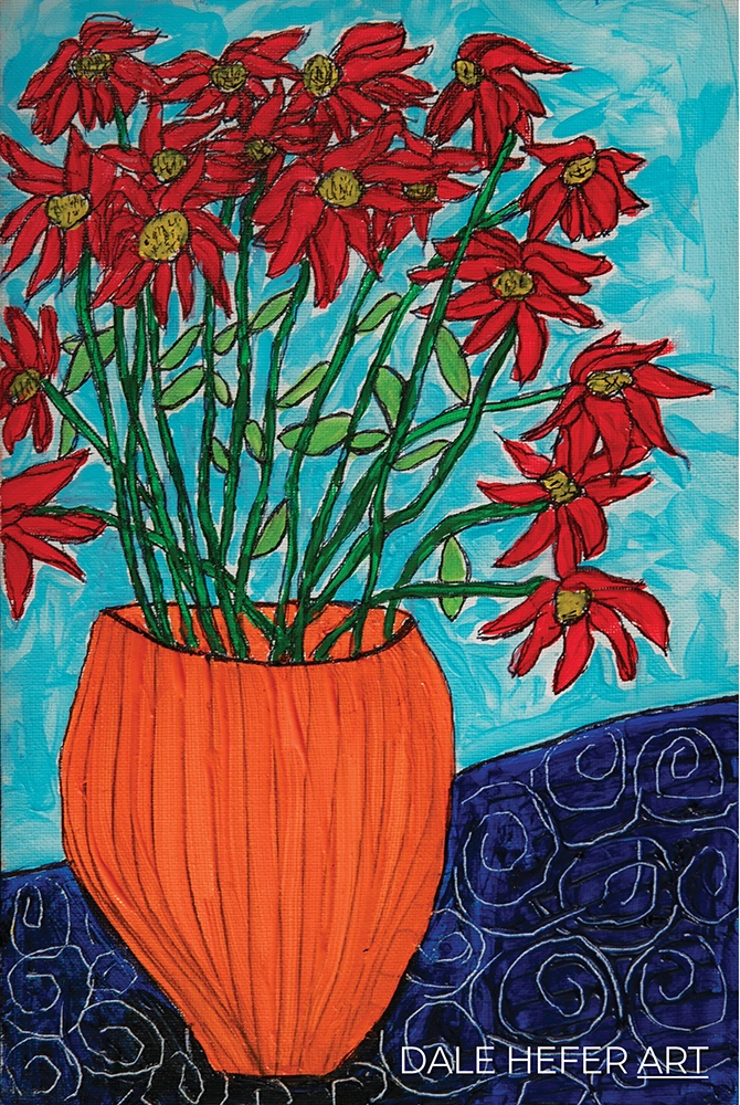 Orange Vase with Red Flowers